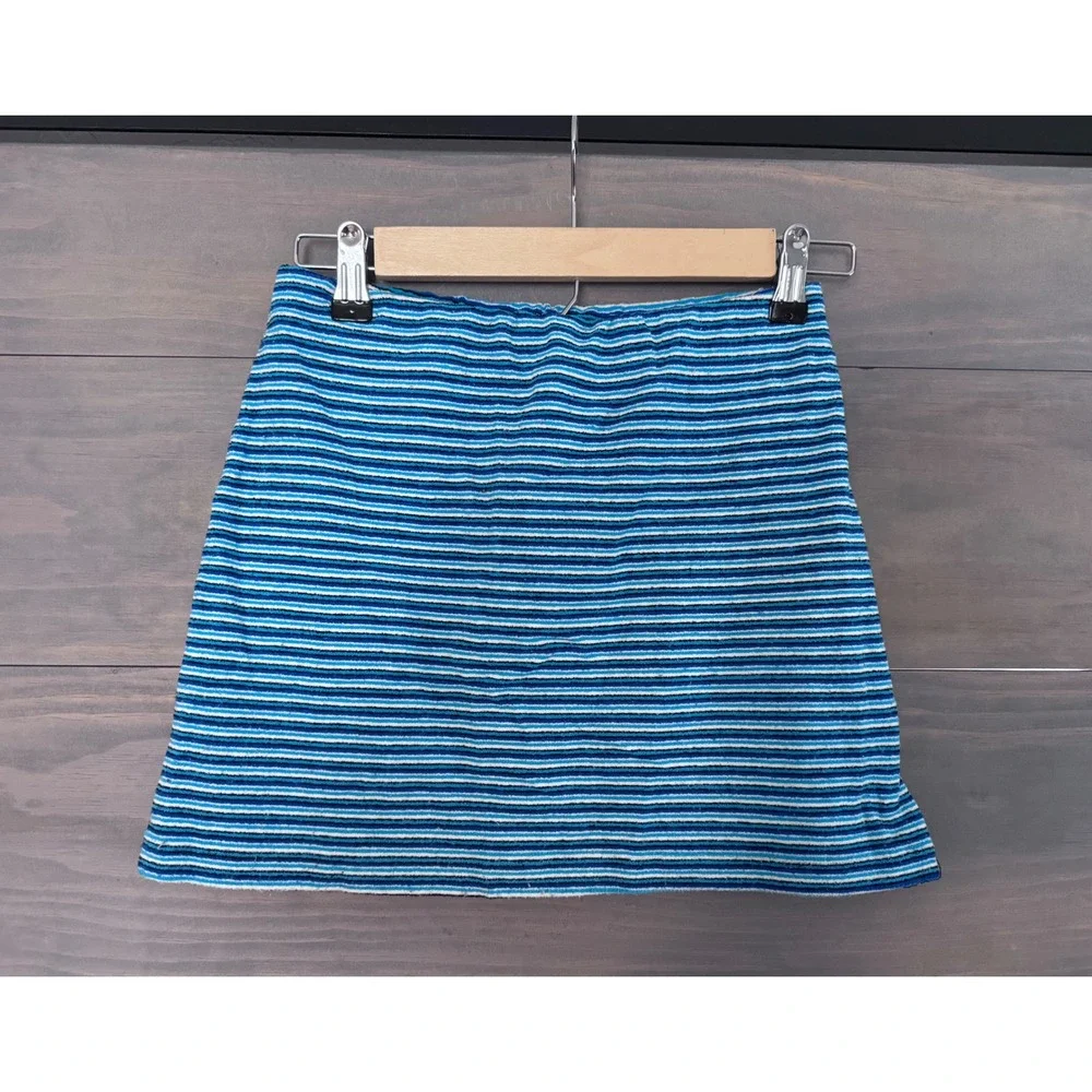 Frankie's Bikinis Windward Striped Terry Skirt Positano Stripe Blue Swim Cover S